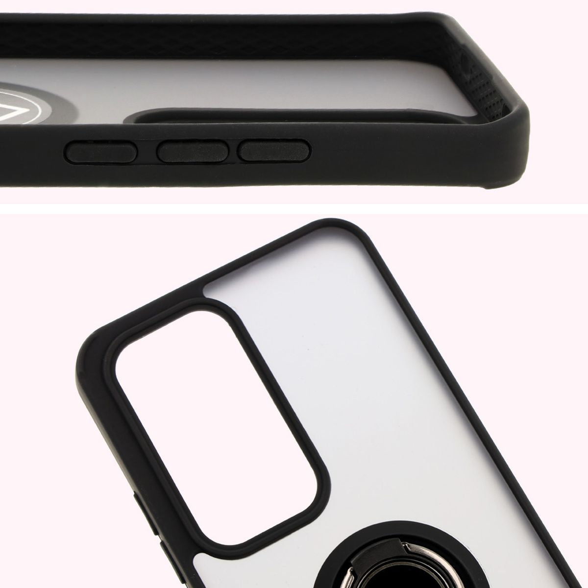 Handyhülle mit Fingergriff für Oppo Reno 12, Bizon Case Hybrid Ring, getönt mit schwarzem Rahmen