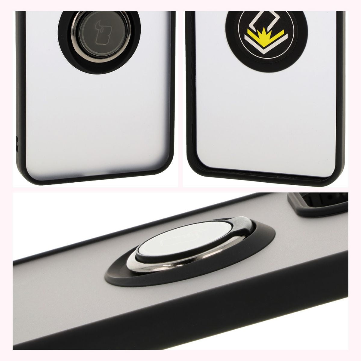 Handyhülle mit Fingergriff für Oppo Reno 12, Bizon Case Hybrid Ring, getönt mit schwarzem Rahmen