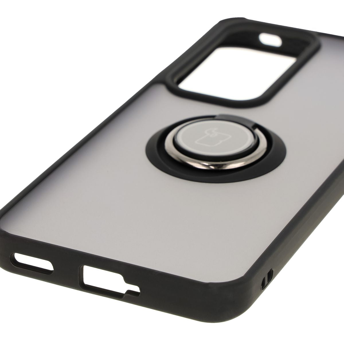 Handyhülle mit Fingergriff für Oppo Reno 12, Bizon Case Hybrid Ring, getönt mit schwarzem Rahmen