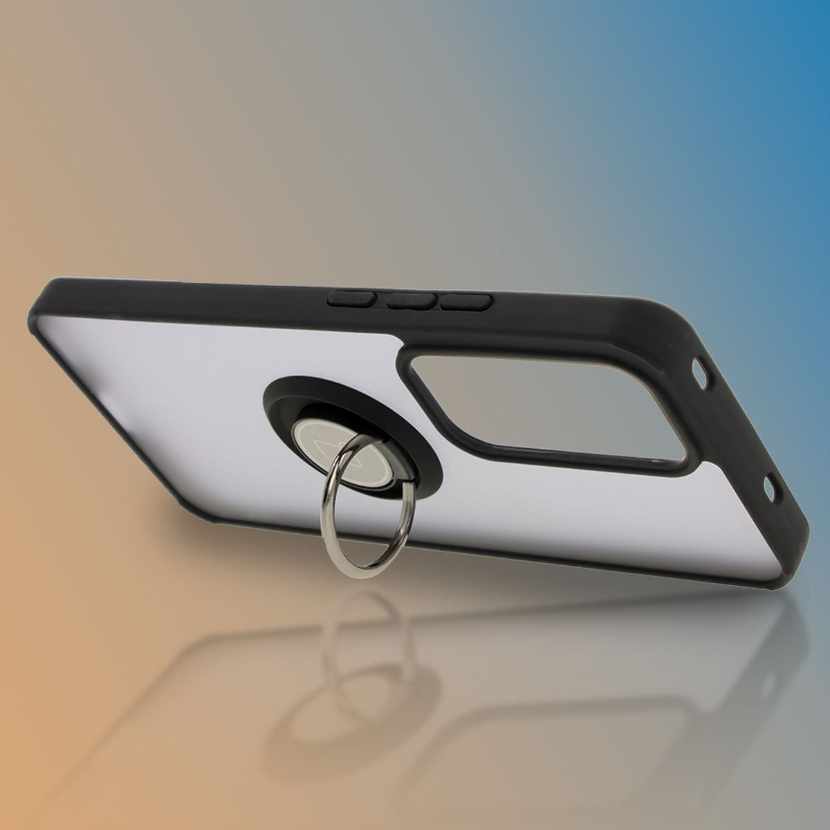 Handyhülle mit Fingergriff für Oppo Reno 12, Bizon Case Hybrid Ring, getönt mit schwarzem Rahmen