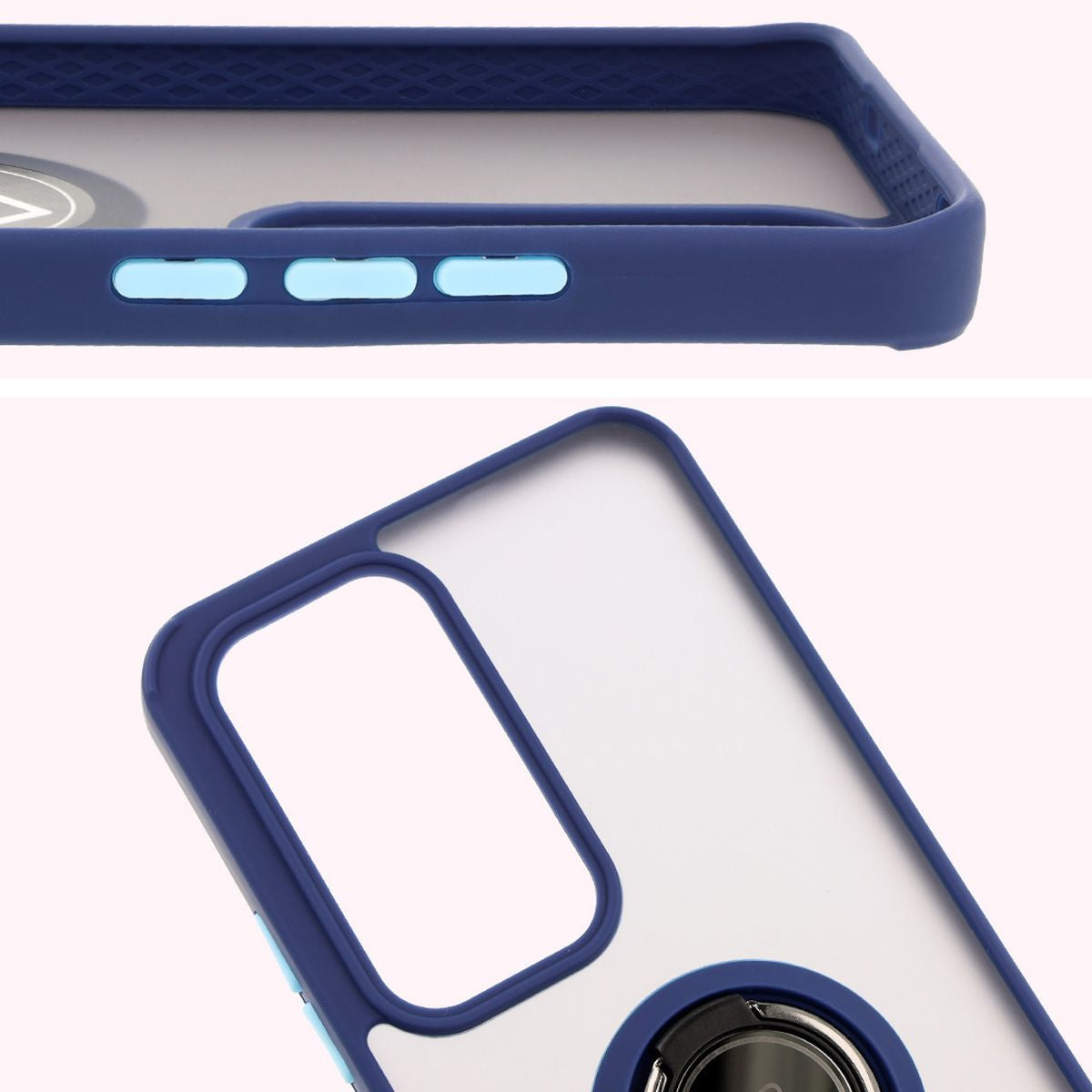 Handyhülle mit Fingergriff für Oppo Reno 12, Bizon Case Hybrid Ring, getönt mit dunkelblauem Rahmen