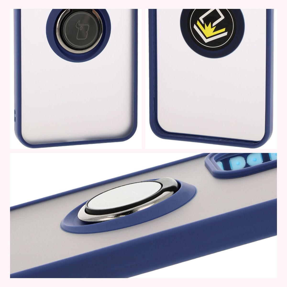 Handyhülle mit Fingergriff für Oppo Reno 12, Bizon Case Hybrid Ring, getönt mit dunkelblauem Rahmen