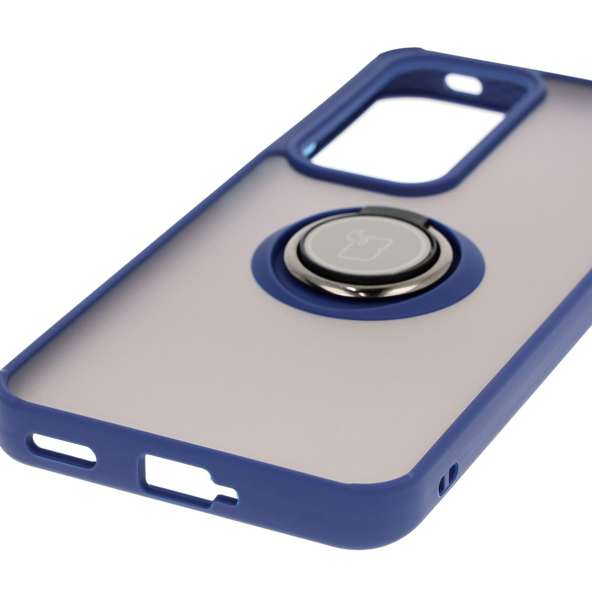 Handyhülle mit Fingergriff für Oppo Reno 12, Bizon Case Hybrid Ring, getönt mit dunkelblauem Rahmen