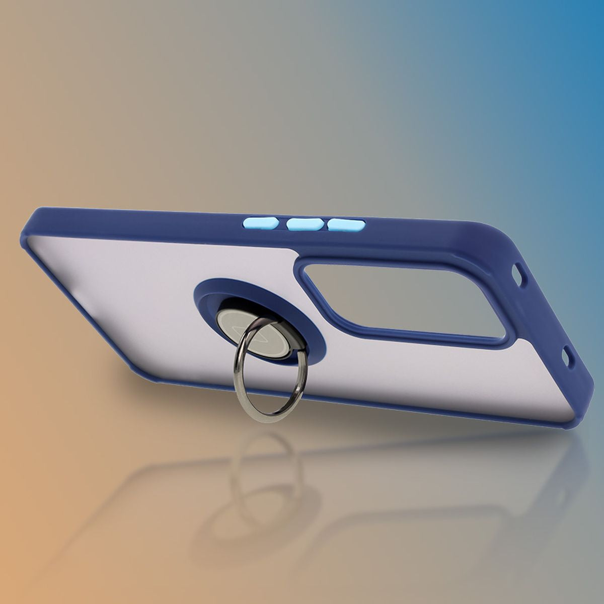 Handyhülle mit Fingergriff für Oppo Reno 12, Bizon Case Hybrid Ring, getönt mit dunkelblauem Rahmen