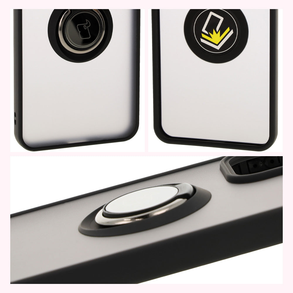 Handyhülle mit Fingergriff für Oppo Reno 12 Pro, Bizon Case Hybrid Ring, getönt mit schwarzem Rahmen