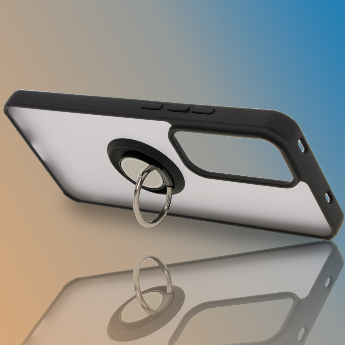 Handyhülle mit Fingergriff für Oppo Reno 12 Pro, Bizon Case Hybrid Ring, getönt mit schwarzem Rahmen