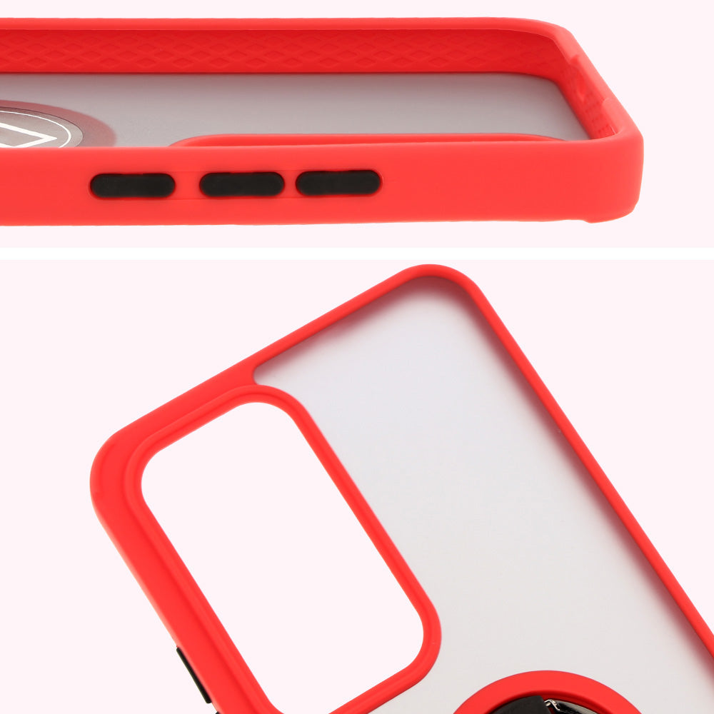Handyhülle mit Fingergriff für Oppo Reno 12 Pro, Bizon Case Hybrid Ring, getönt mit rotem Rahmen