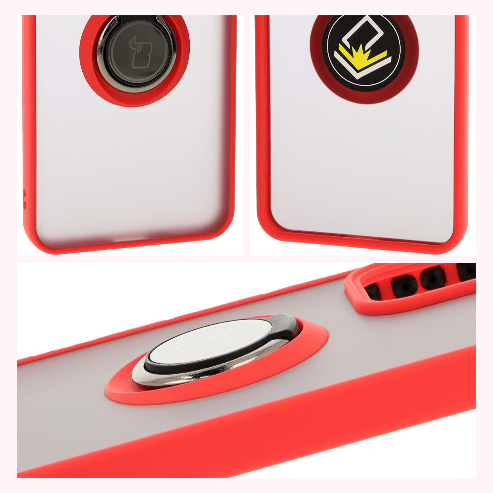 Handyhülle mit Fingergriff für Oppo Reno 12 Pro, Bizon Case Hybrid Ring, getönt mit rotem Rahmen