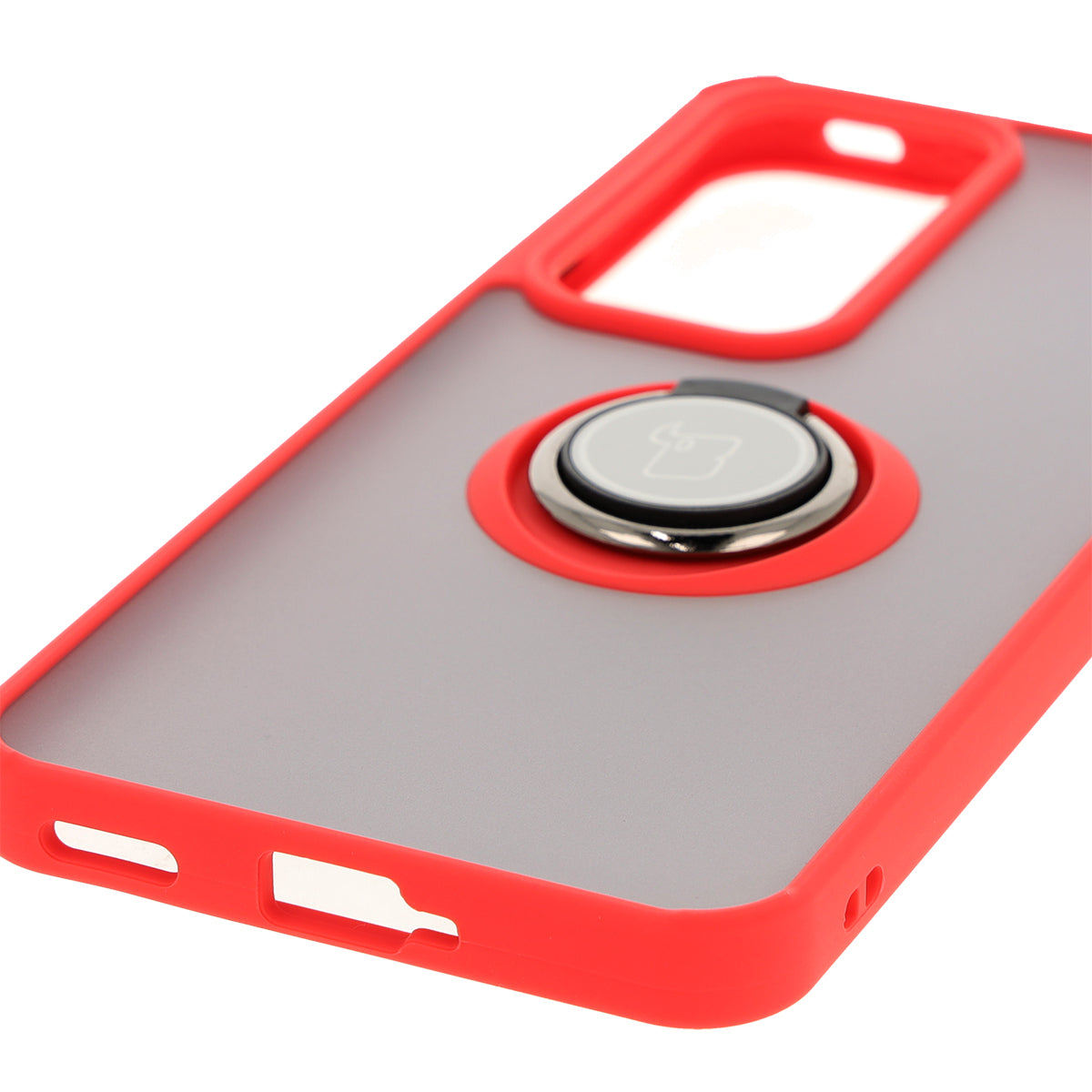Handyhülle mit Fingergriff für Oppo Reno 12 Pro, Bizon Case Hybrid Ring, getönt mit rotem Rahmen