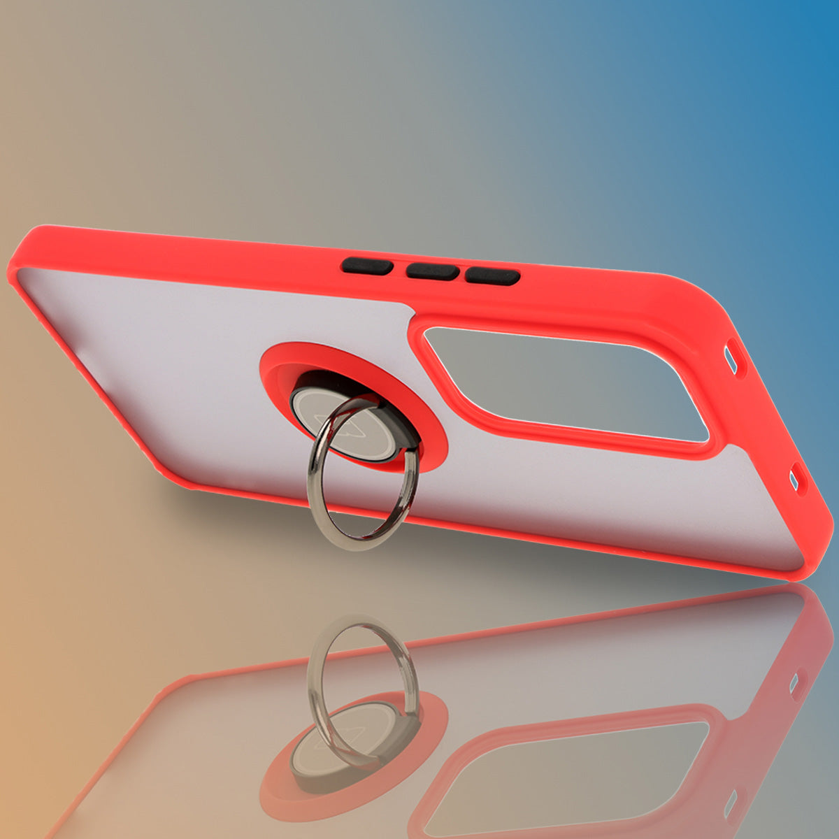 Handyhülle mit Fingergriff für Oppo Reno 12 Pro, Bizon Case Hybrid Ring, getönt mit rotem Rahmen
