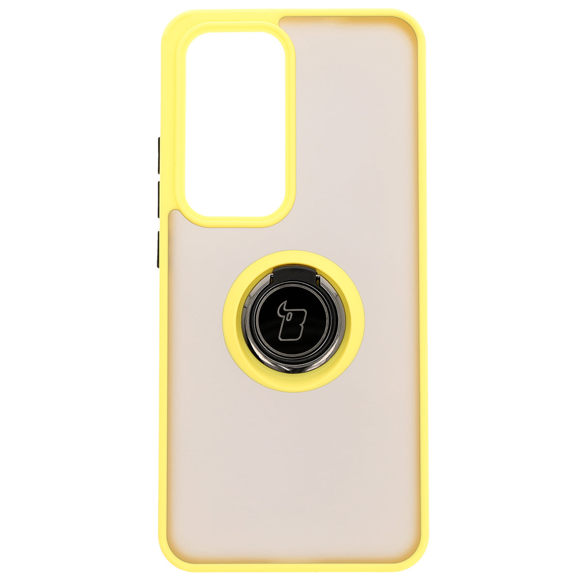Handyhülle mit Fingergriff für Oppo Reno 12 Pro, Bizon Case Hybrid Ring, getönt mit gelbem Rahmen