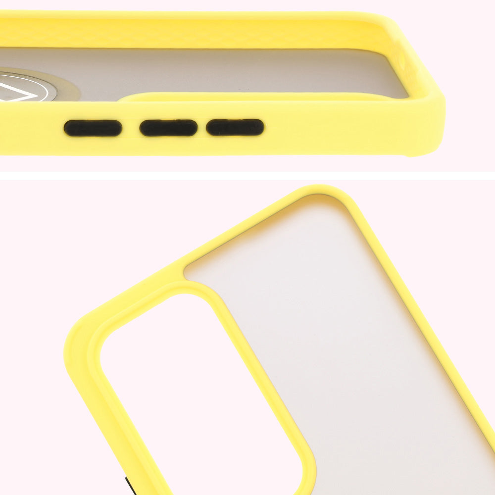 Handyhülle mit Fingergriff für Oppo Reno 12 Pro, Bizon Case Hybrid Ring, getönt mit gelbem Rahmen