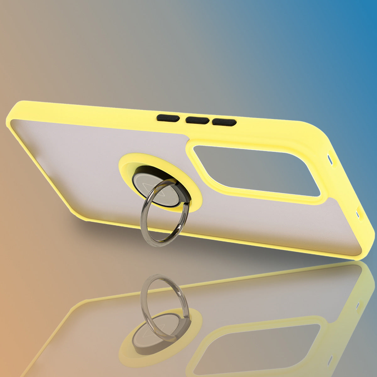Handyhülle mit Fingergriff für Oppo Reno 12 Pro, Bizon Case Hybrid Ring, getönt mit gelbem Rahmen