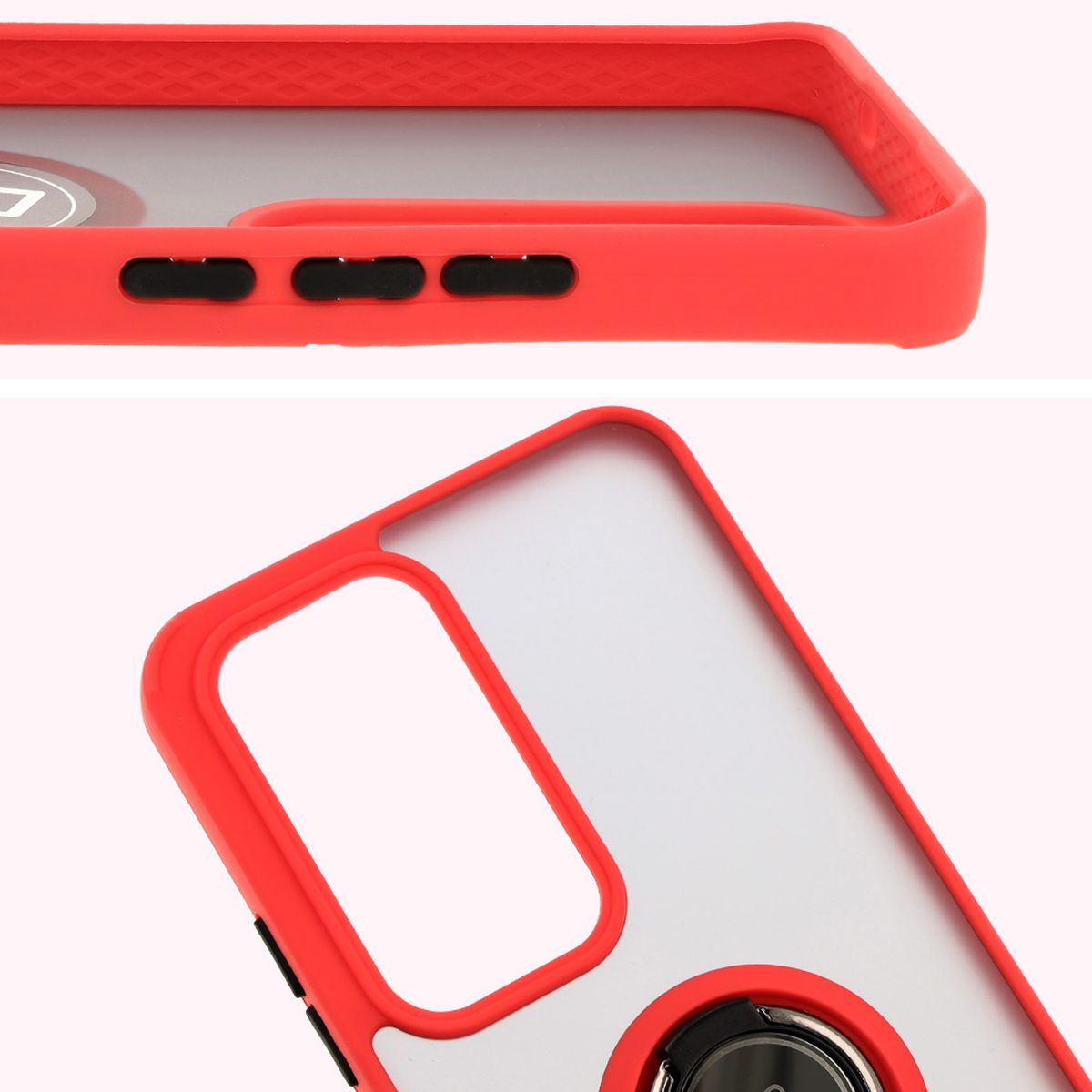 Handyhülle mit Fingergriff für Oppo Reno 12, Bizon Case Hybrid Ring, getönt mit rotem Rahmen