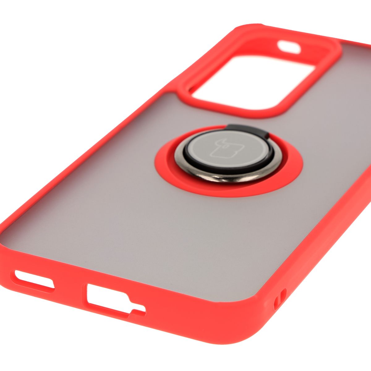 Handyhülle mit Fingergriff für Oppo Reno 12, Bizon Case Hybrid Ring, getönt mit rotem Rahmen
