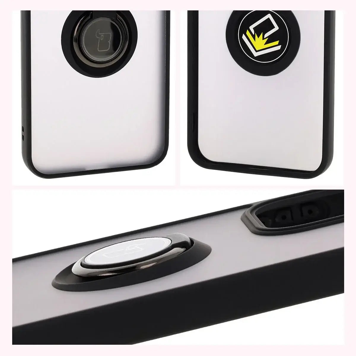 Handyhülle mit Fingergriff für Oppo Reno13, Bizon Case Hybrid Ring, getönt mit schwarzem Rahmen