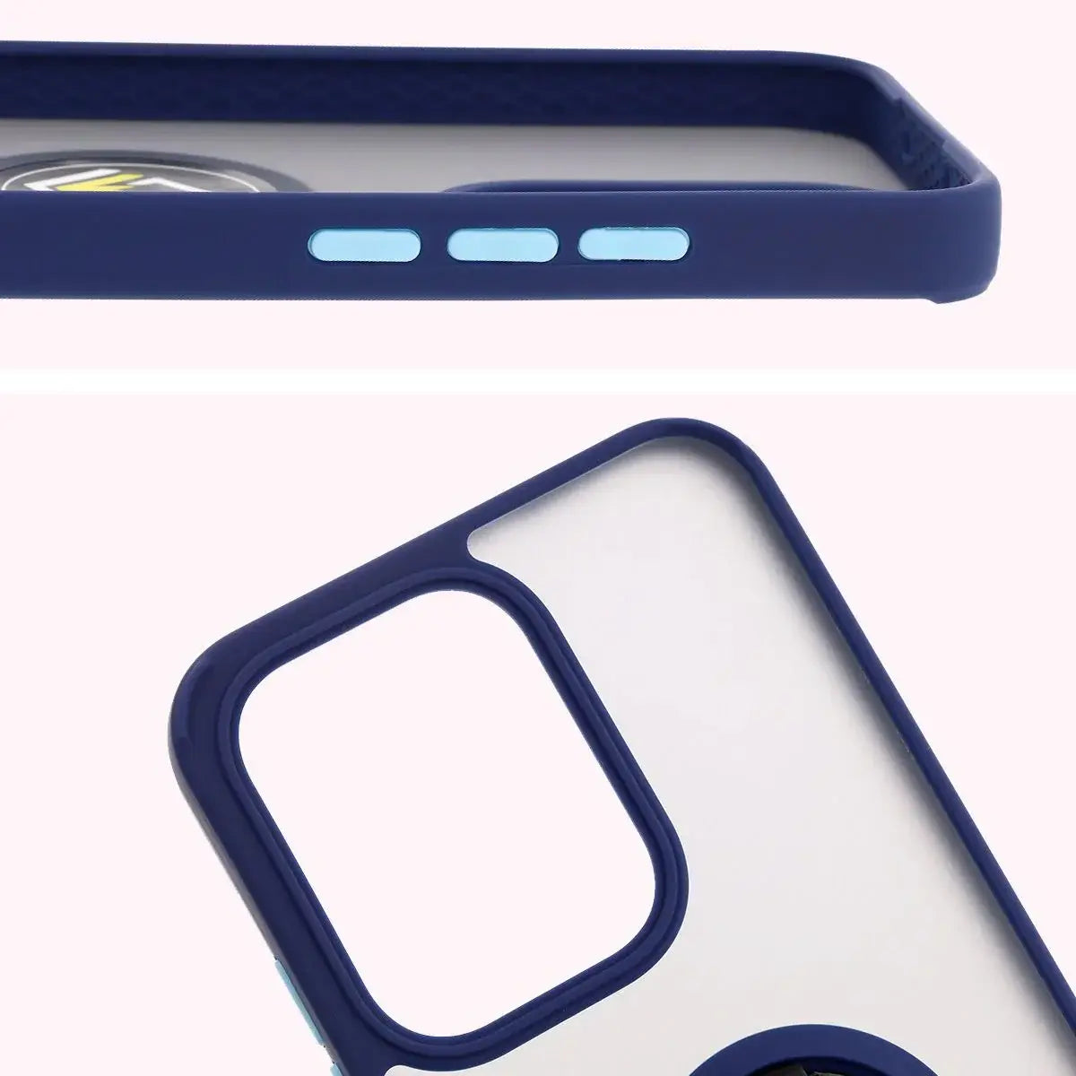 Handyhülle mit Fingergriff für Oppo Reno13, Bizon Case Hybrid Ring, getönt mit dunkelblauem Rahmen
