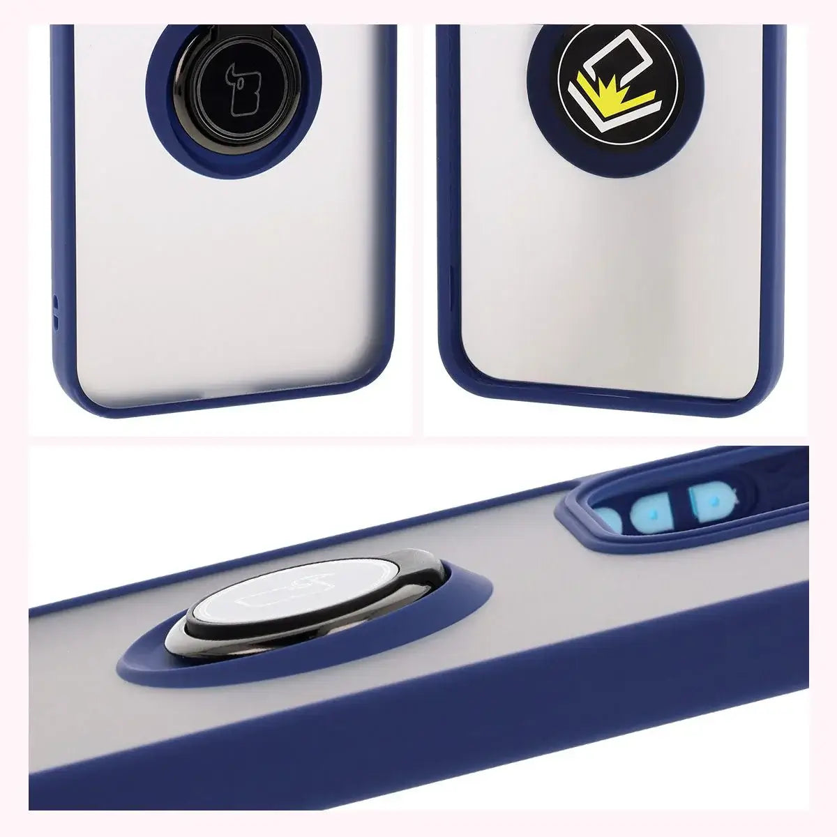 Handyhülle mit Fingergriff für Oppo Reno13, Bizon Case Hybrid Ring, getönt mit dunkelblauem Rahmen