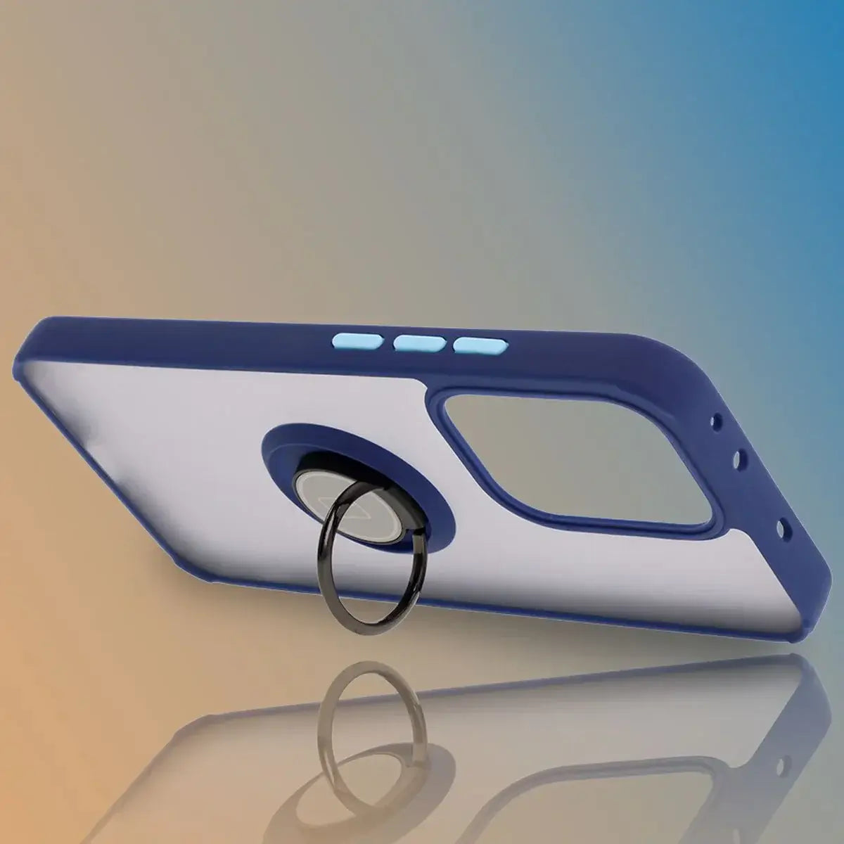 Handyhülle mit Fingergriff für Oppo Reno13, Bizon Case Hybrid Ring, getönt mit dunkelblauem Rahmen