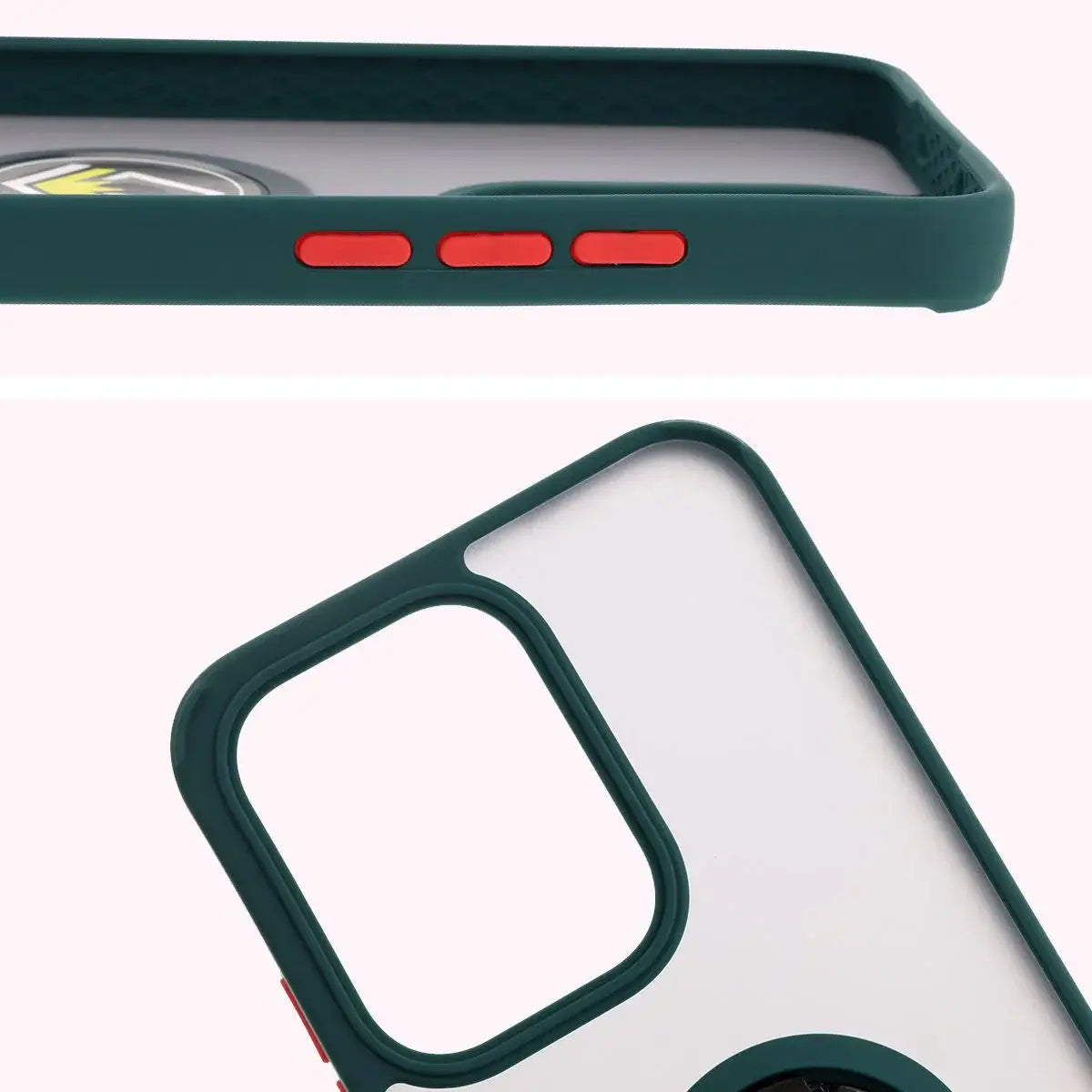 Handyhülle mit Fingergriff für Oppo Reno13, Bizon Case Hybrid Ring, getönt mit dunkelgrünem Rahmen