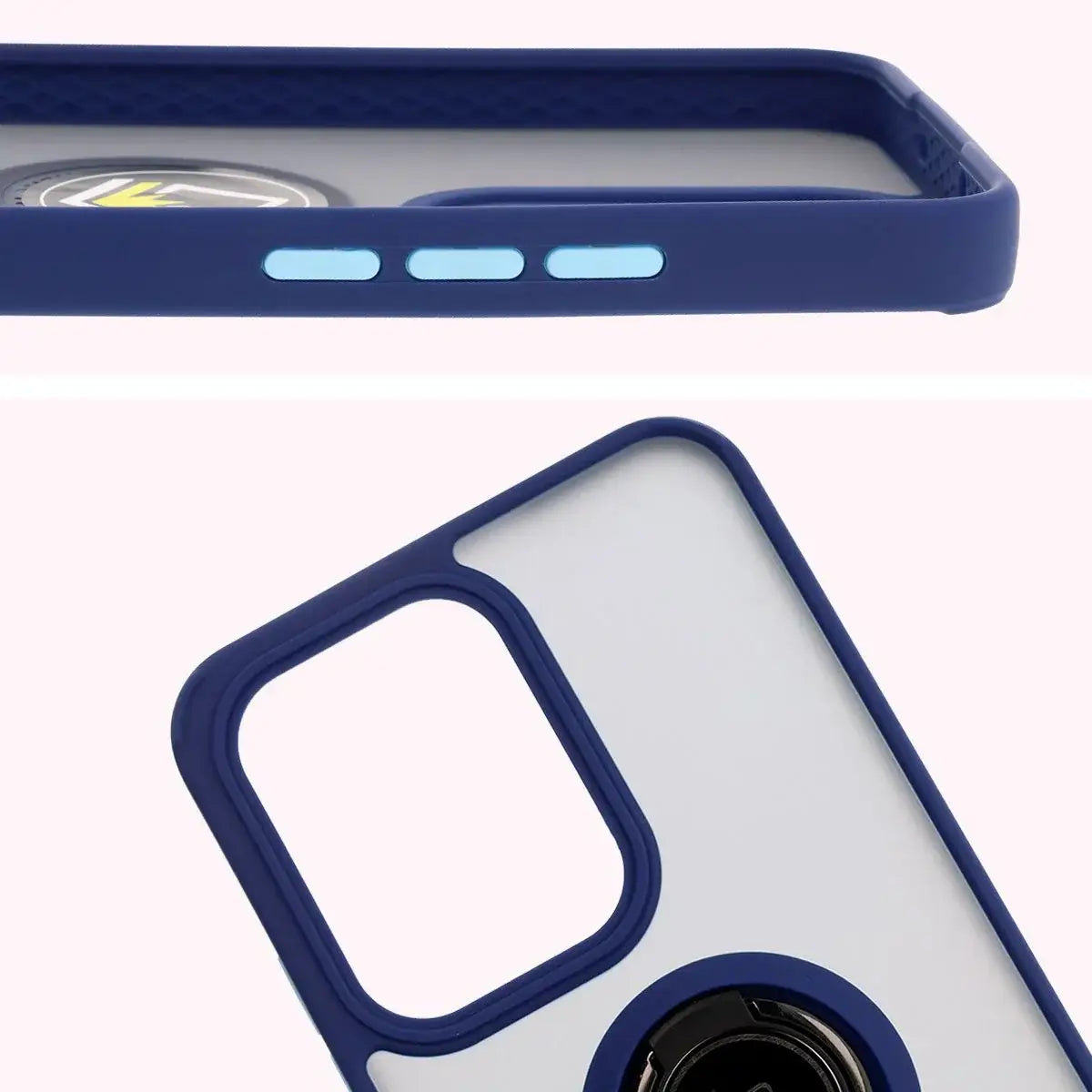 Handyhülle mit Fingergriff für Oppo Reno13 Pro, Bizon Case Hybrid Ring, getönt mit dunkelblauem Rahmen