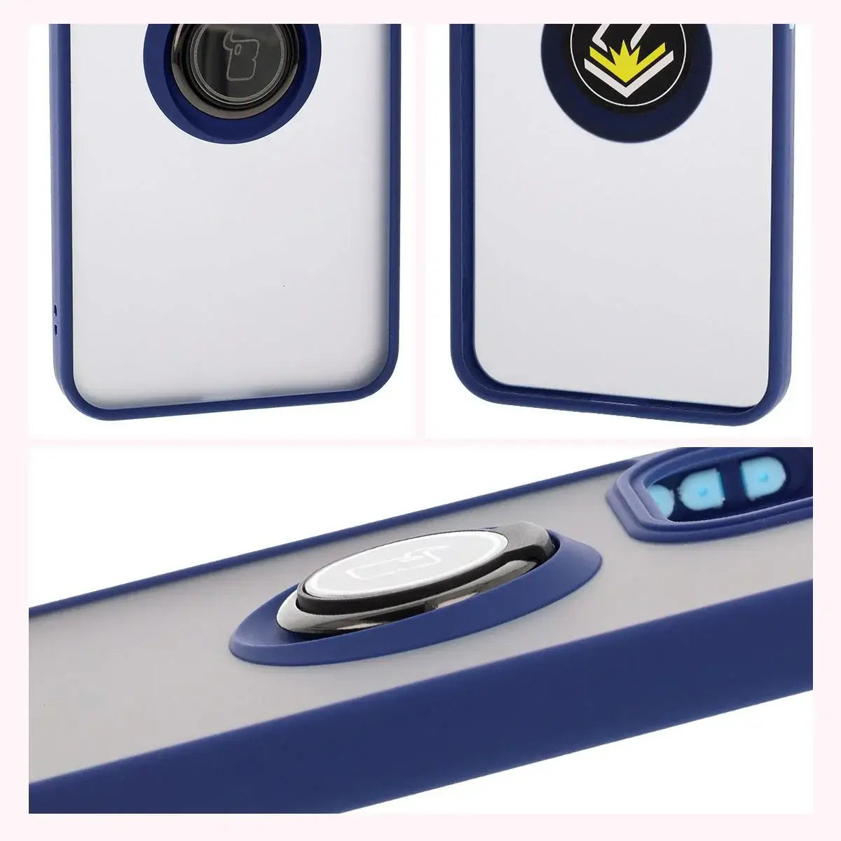 Handyhülle mit Fingergriff für Oppo Reno13 Pro, Bizon Case Hybrid Ring, getönt mit dunkelblauem Rahmen