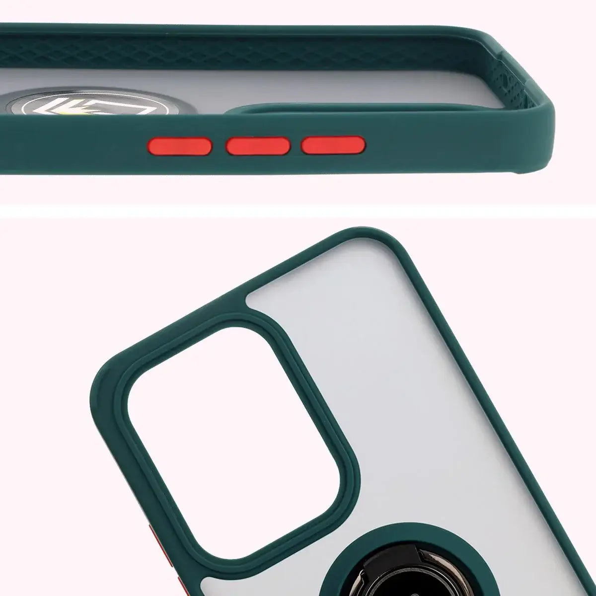 Handyhülle mit Fingergriff für Oppo Reno13 Pro, Bizon Case Hybrid Ring, getönt mit dunkelgrünem Rahmen