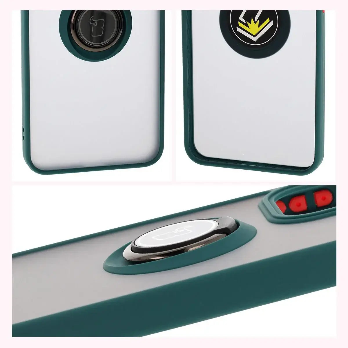 Handyhülle mit Fingergriff für Oppo Reno13 Pro, Bizon Case Hybrid Ring, getönt mit dunkelgrünem Rahmen