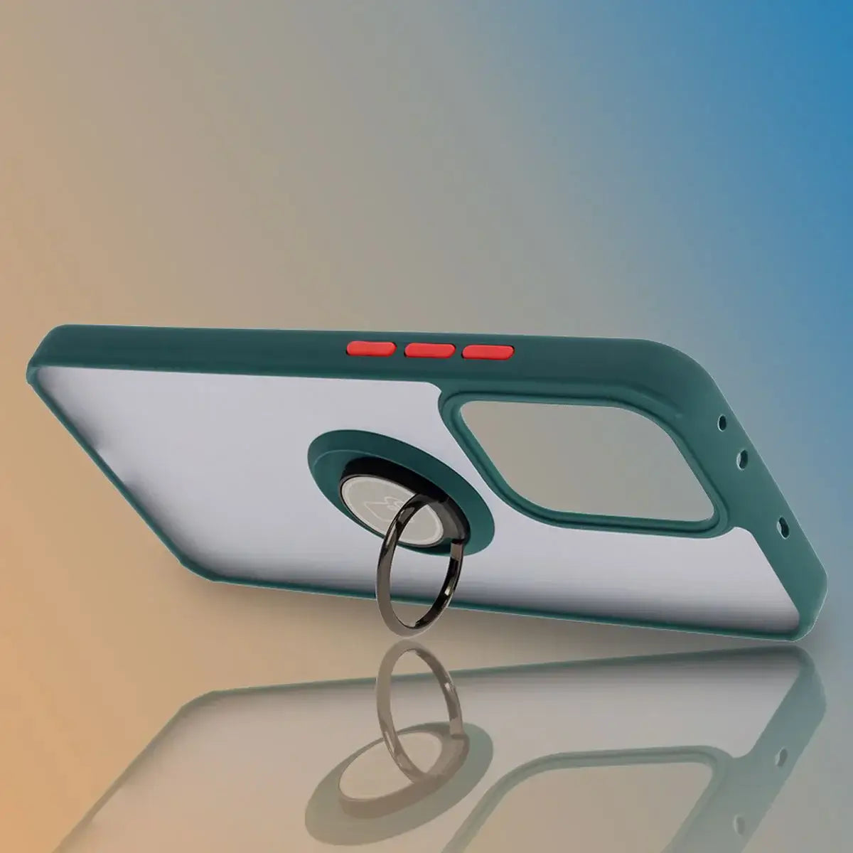 Handyhülle mit Fingergriff für Oppo Reno13 Pro, Bizon Case Hybrid Ring, getönt mit dunkelgrünem Rahmen