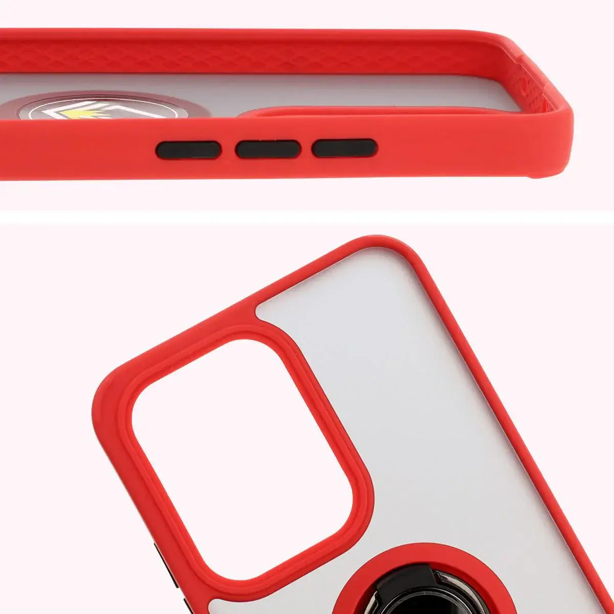 Handyhülle mit Fingergriff für Oppo Reno13 Pro, Bizon Case Hybrid Ring, getönt mit rotem Rahmen