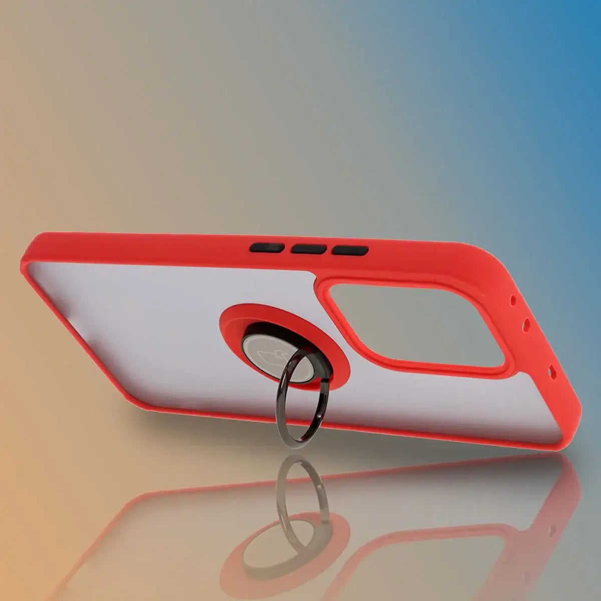 Handyhülle mit Fingergriff für Oppo Reno13 Pro, Bizon Case Hybrid Ring, getönt mit rotem Rahmen