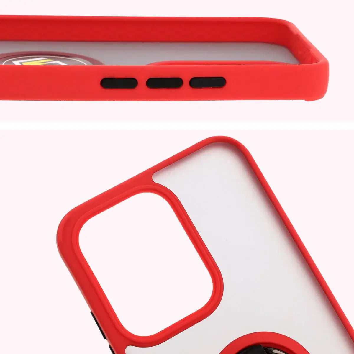 Handyhülle mit Fingergriff für Oppo Reno13, Bizon Case Hybrid Ring, getönt mit rotem Rahmen