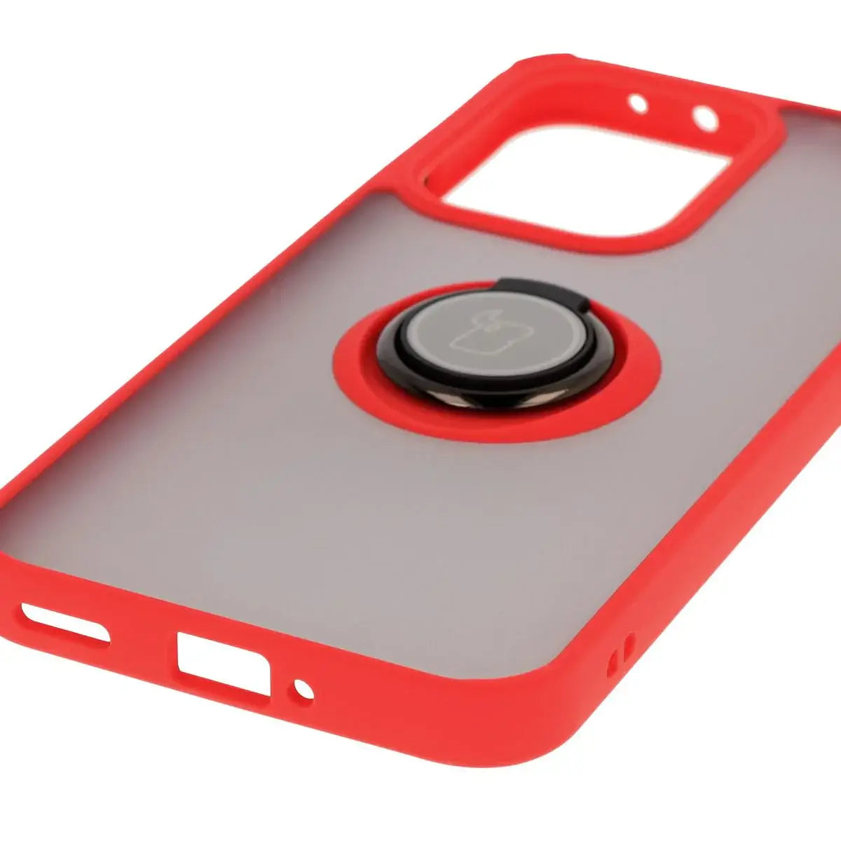 Handyhülle mit Fingergriff für Oppo Reno13, Bizon Case Hybrid Ring, getönt mit rotem Rahmen