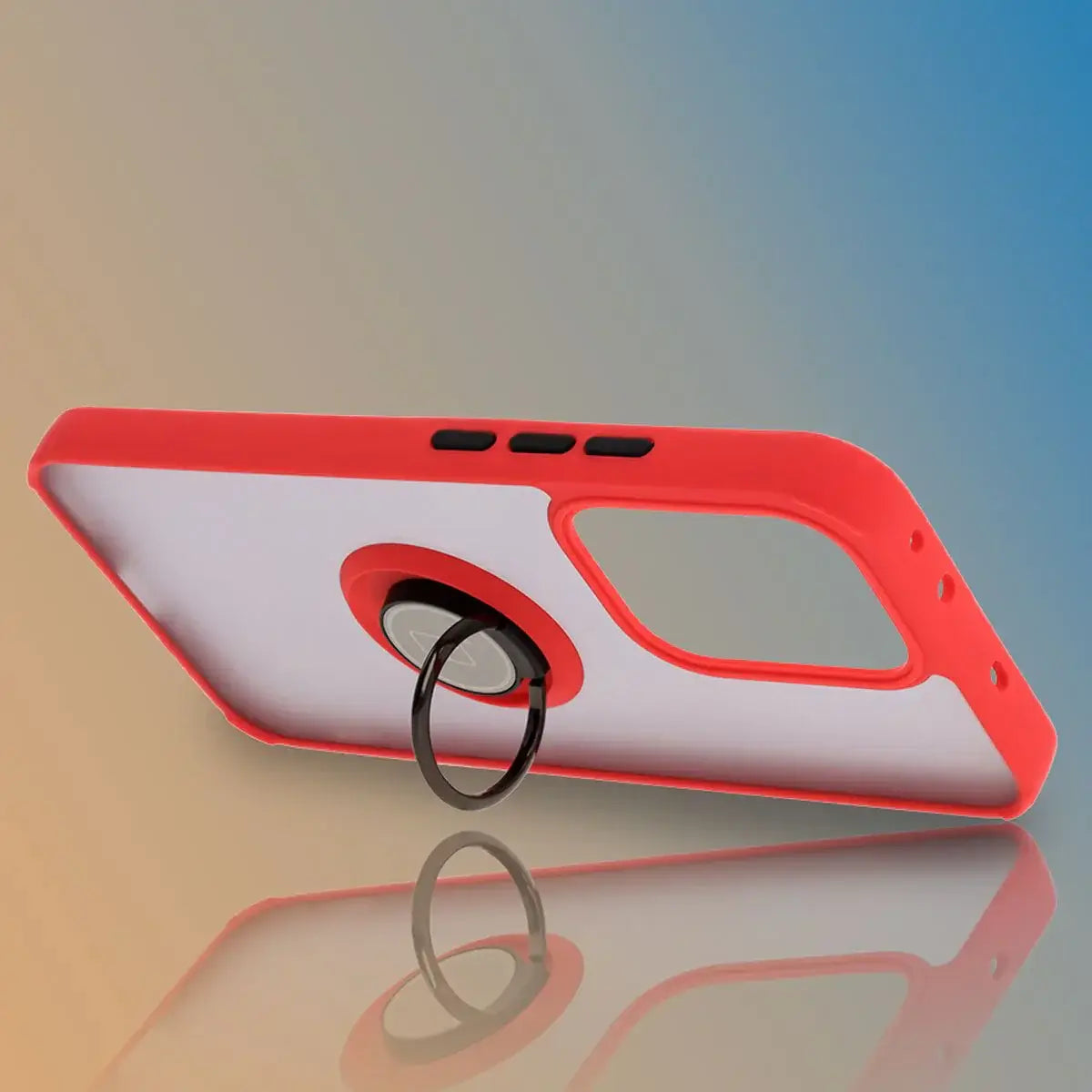 Handyhülle mit Fingergriff für Oppo Reno13, Bizon Case Hybrid Ring, getönt mit rotem Rahmen