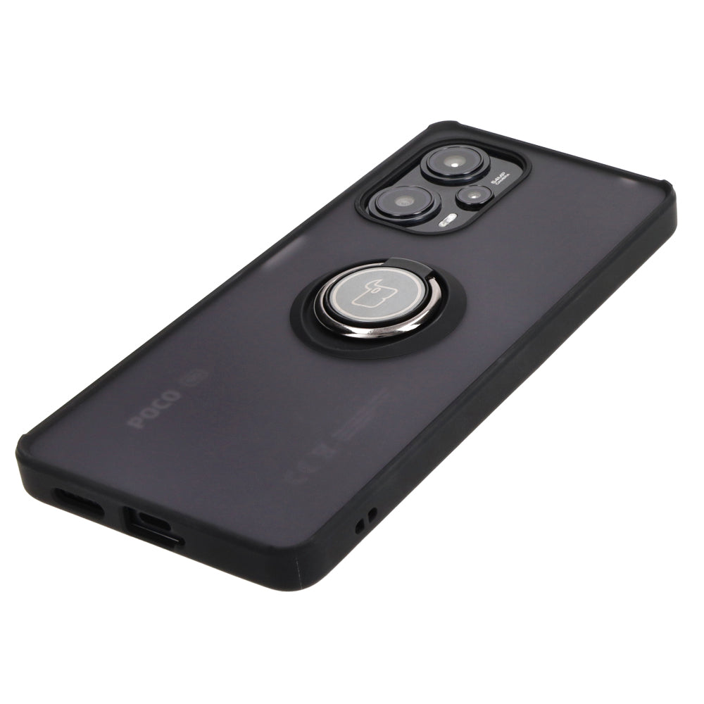 Handyhülle mit Fingergriff für Xiaomi Pocophone F5, Bizon Case Hybrid Ring, getönt mit schwarzem Rahmen
