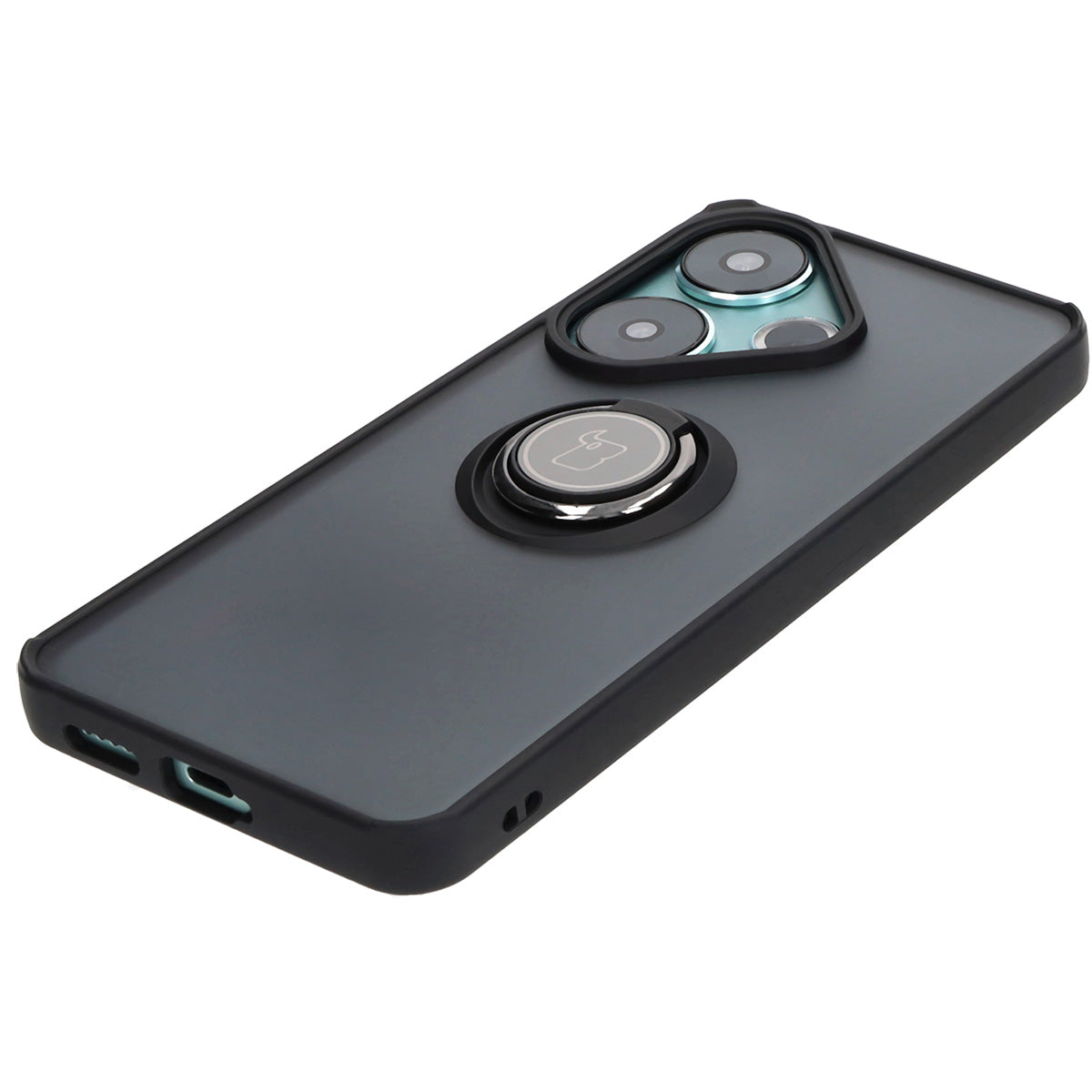 Handyhülle mit Fingergriff für Xiaomi Poco F6, Bizon Case Hybrid Ring, getönt mit schwarzem Rahmen