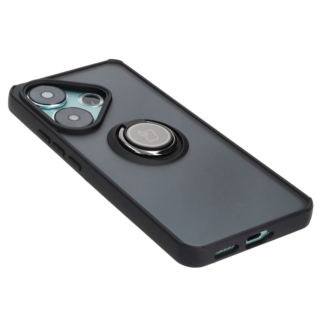Handyhülle mit Fingergriff für Xiaomi Poco F6, Bizon Case Hybrid Ring, getönt mit schwarzem Rahmen