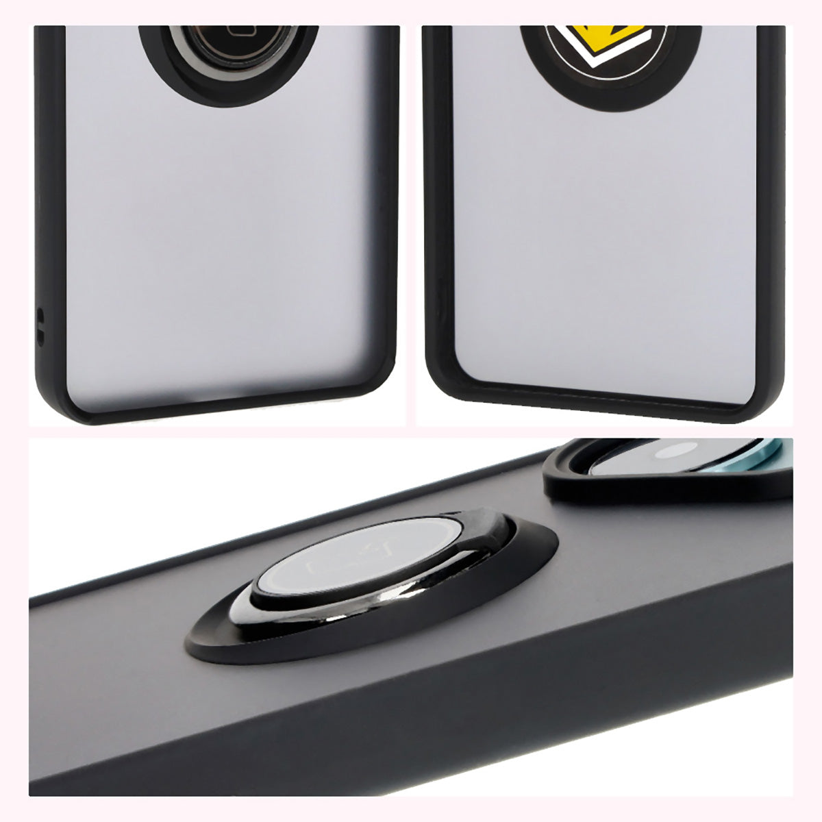 Handyhülle mit Fingergriff für Xiaomi Poco F6, Bizon Case Hybrid Ring, getönt mit schwarzem Rahmen