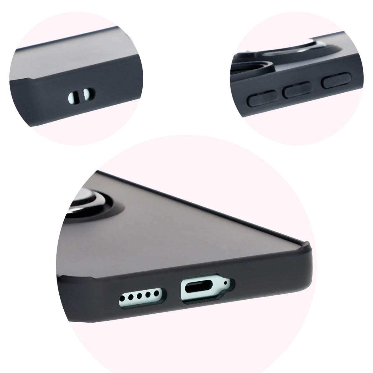 Handyhülle mit Fingergriff für Xiaomi Poco F6, Bizon Case Hybrid Ring, getönt mit schwarzem Rahmen