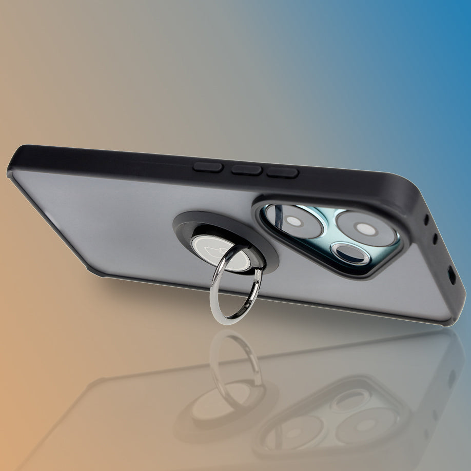 Handyhülle mit Fingergriff für Xiaomi Poco F6, Bizon Case Hybrid Ring, getönt mit schwarzem Rahmen