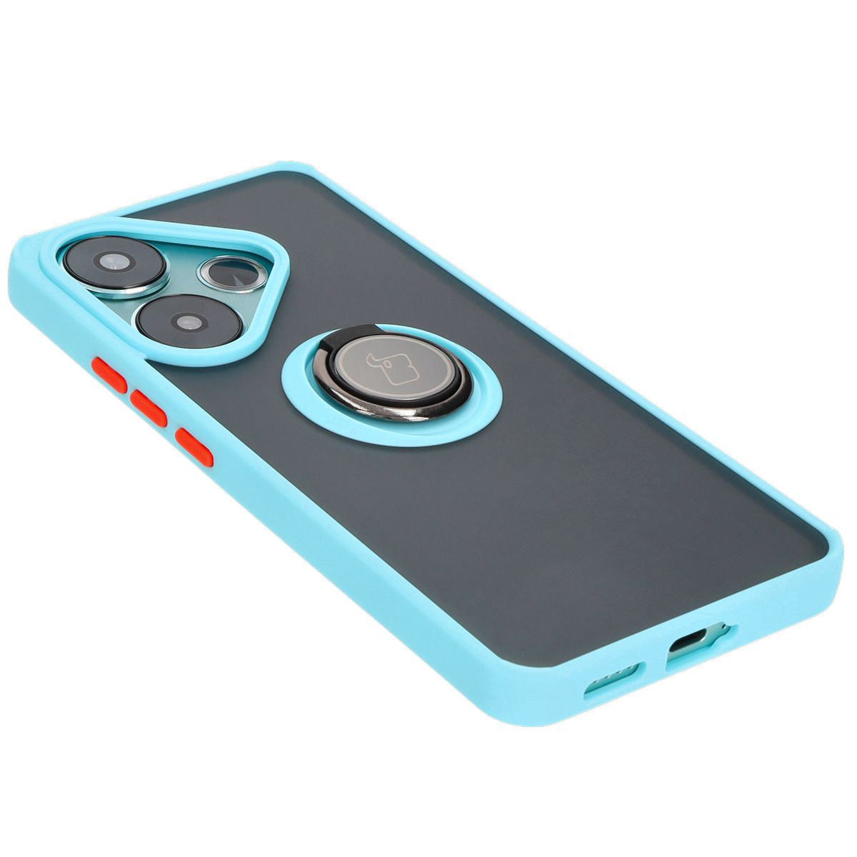 Handyhülle mit Fingergriff für Xiaomi Poco F6, Bizon Case Hybrid Ring, getönt mit hellblauem Rahmen