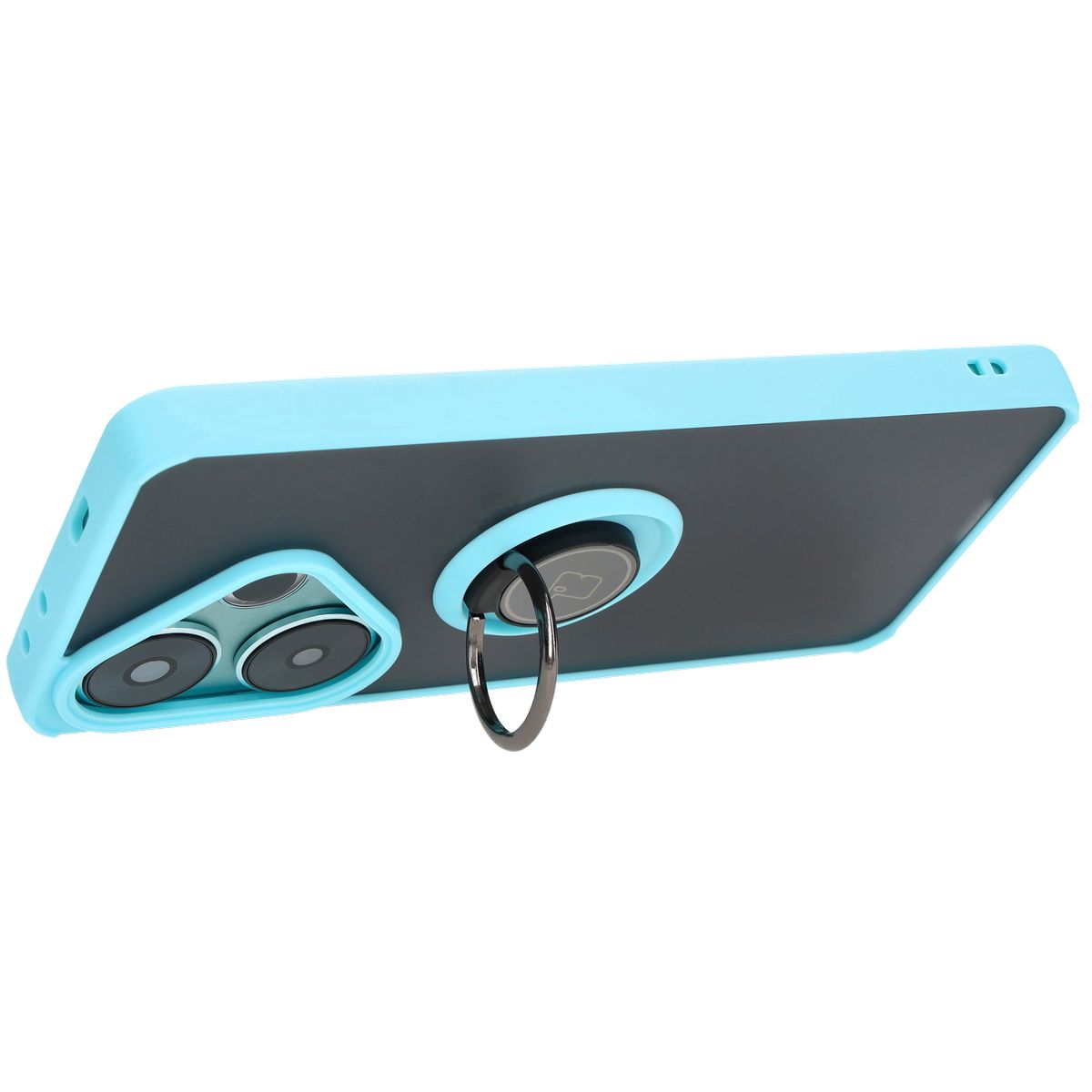Handyhülle mit Fingergriff für Xiaomi Poco F6, Bizon Case Hybrid Ring, getönt mit hellblauem Rahmen