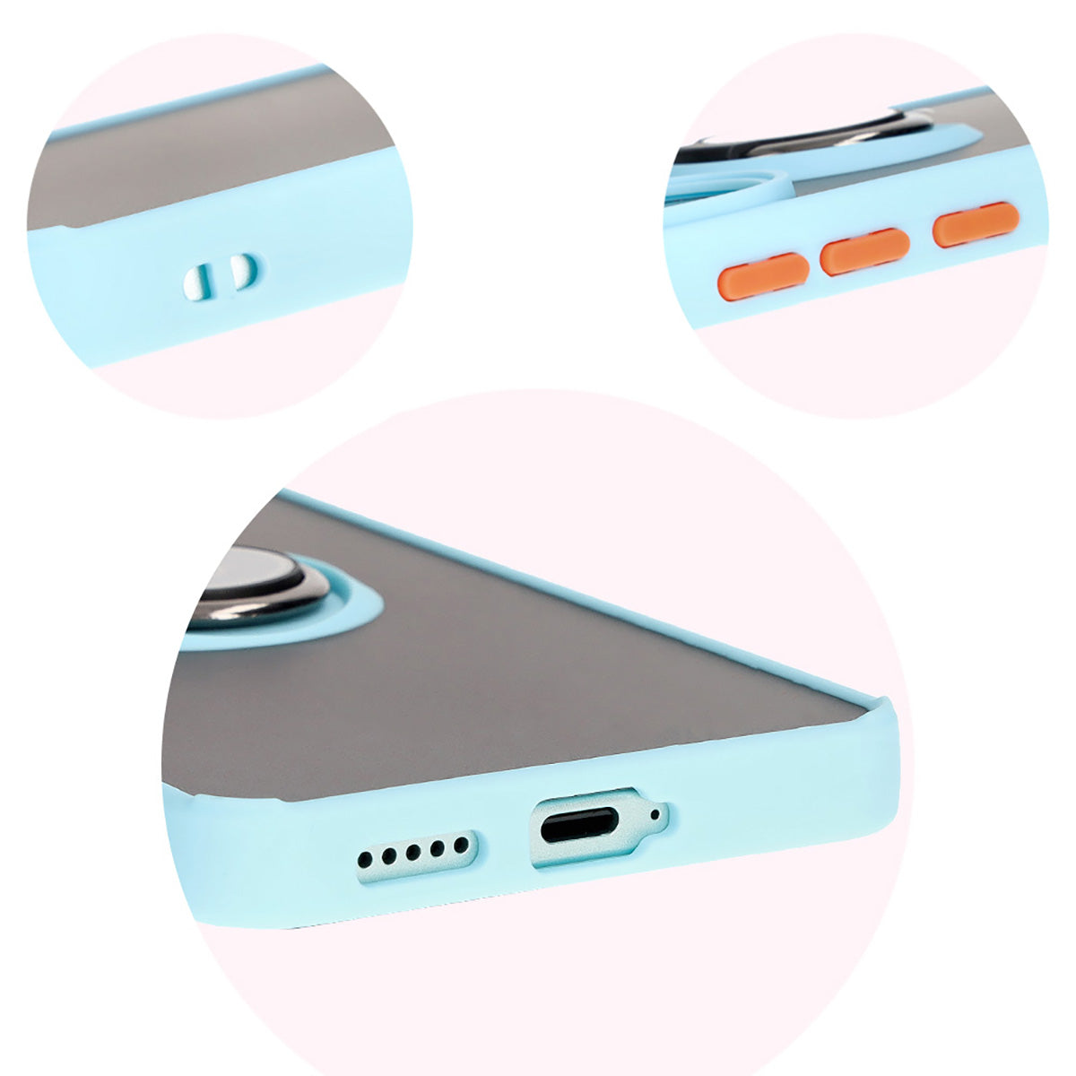 Handyhülle mit Fingergriff für Xiaomi Poco F6, Bizon Case Hybrid Ring, getönt mit hellblauem Rahmen