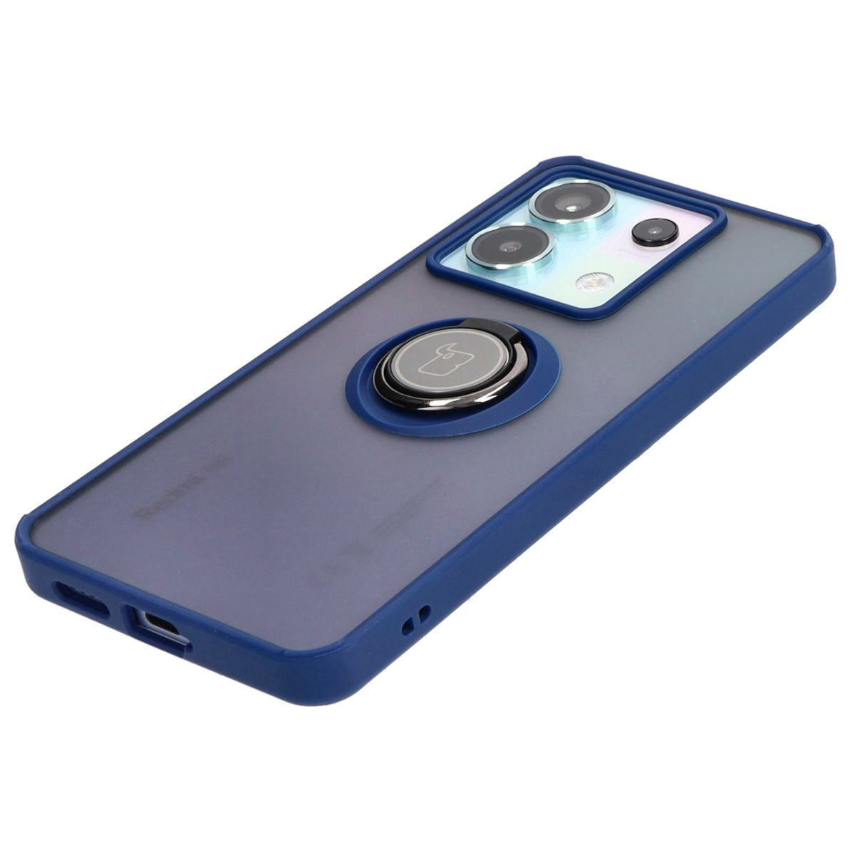 Handyhülle mit Fingergriff für Xiaomi Poco X6 / Xiaomi Redmi Note 13 Pro 5G, Bizon Case Hybrid Ring, getönt mit dunkelblauem Rahmen