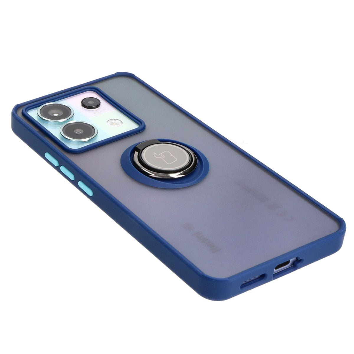 Handyhülle mit Fingergriff für Xiaomi Poco X6 / Xiaomi Redmi Note 13 Pro 5G, Bizon Case Hybrid Ring, getönt mit dunkelblauem Rahmen