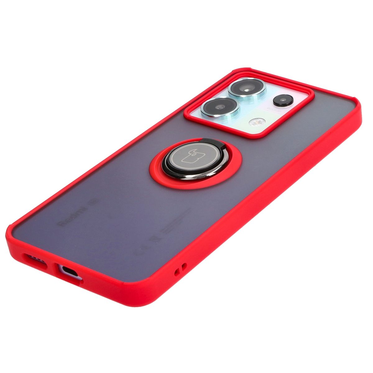 Handyhülle mit Fingergriff für Xiaomi Poco X6 / Xiaomi Redmi Note 13 Pro 5G, Bizon Case Hybrid Ring, getönt mit rotem Rahmen