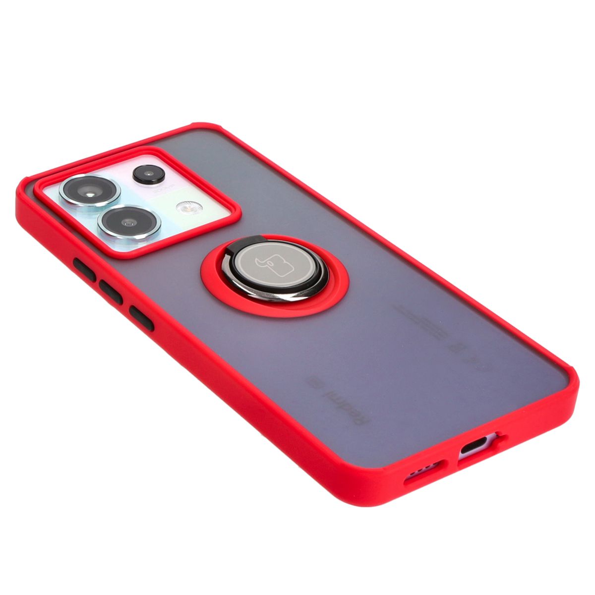 Handyhülle mit Fingergriff für Xiaomi Poco X6 / Xiaomi Redmi Note 13 Pro 5G, Bizon Case Hybrid Ring, getönt mit rotem Rahmen