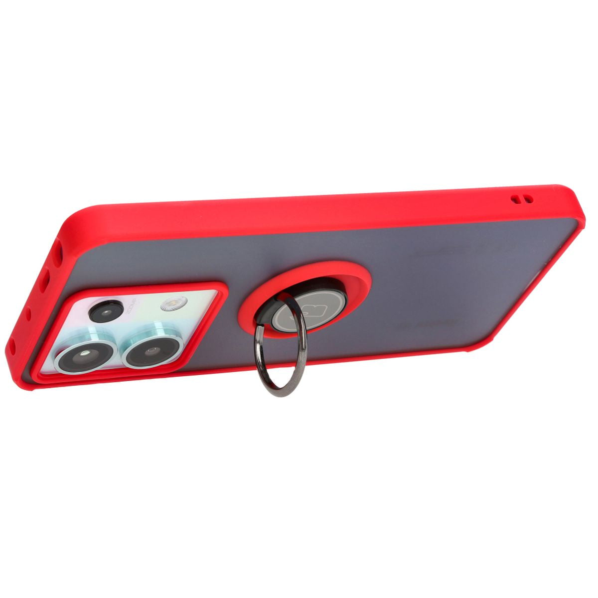 Handyhülle mit Fingergriff für Xiaomi Poco X6 / Xiaomi Redmi Note 13 Pro 5G, Bizon Case Hybrid Ring, getönt mit rotem Rahmen