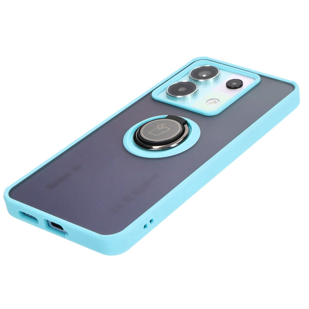 Handyhülle mit Fingergriff für Xiaomi Poco X6 / Xiaomi Redmi Note 13 Pro 5G, Bizon Case Hybrid Ring, getönt mit hellblauem Rahmen