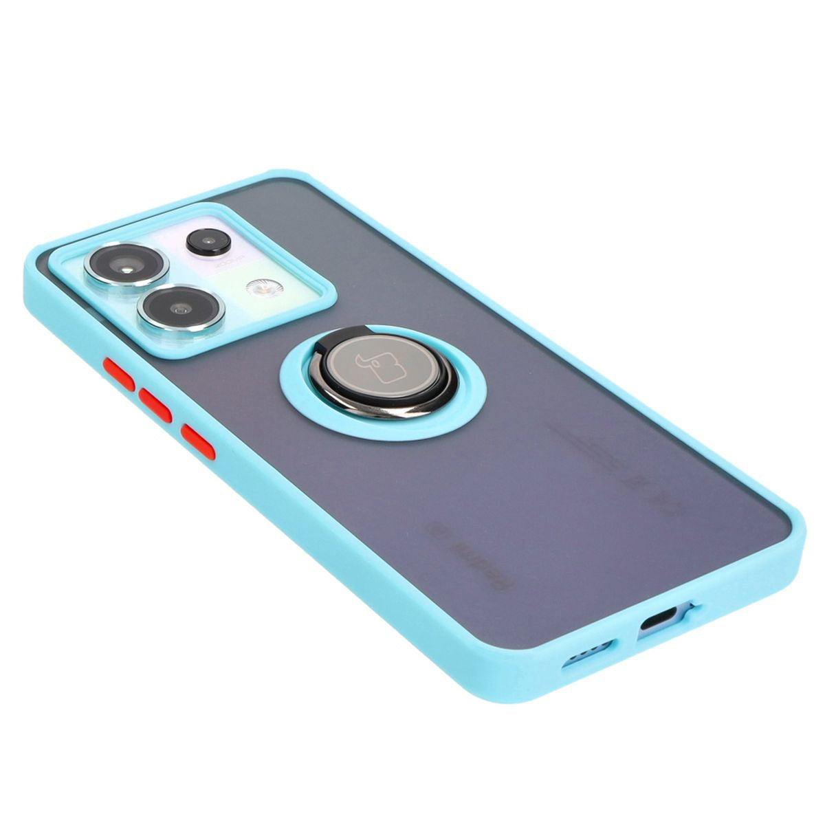 Handyhülle mit Fingergriff für Xiaomi Poco X6 / Xiaomi Redmi Note 13 Pro 5G, Bizon Case Hybrid Ring, getönt mit hellblauem Rahmen
